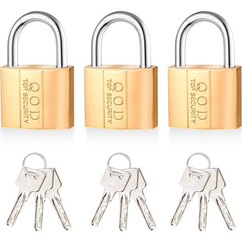 Cadenas à Clé, Lot de 3 Valises Robustes en Laiton, Cadenas pour Casiers et Armoires(38 mm), 9 Clés En Laiton (1/5)