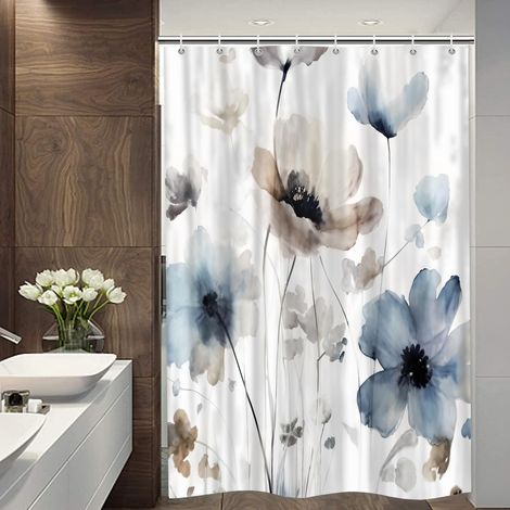 Happy Camp Rideau de Douche en Tissu à Motif Floral bohème pour Caravane de Voyage, Salle de Bain, Beige, Bleu, Accessoires de décoration extérieure avec Crochets, 119 x 162 cm (1/5)
