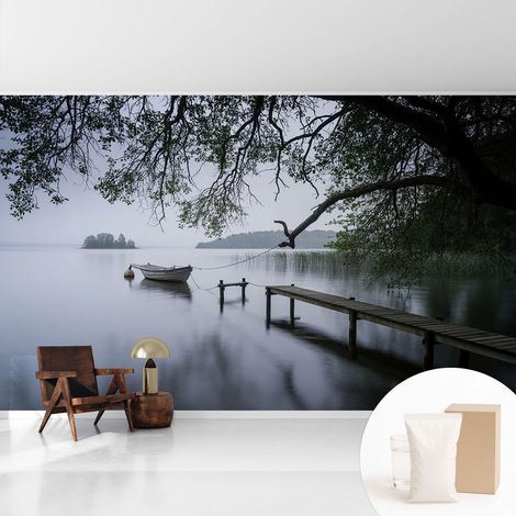 Papier peint intissé décoratif pour salon chambre et cuisine Facile à poser avec colle Lac paisible 416x254 cm (1/5)
