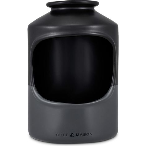 Cole & Mason H822136 Strethall Vaso Porta Sale per Cucina, Ceramica, Nero, Grigio, 163mm x 110mm, Barattolo Organizer Cucina per Sale, Erbe e Condimenti