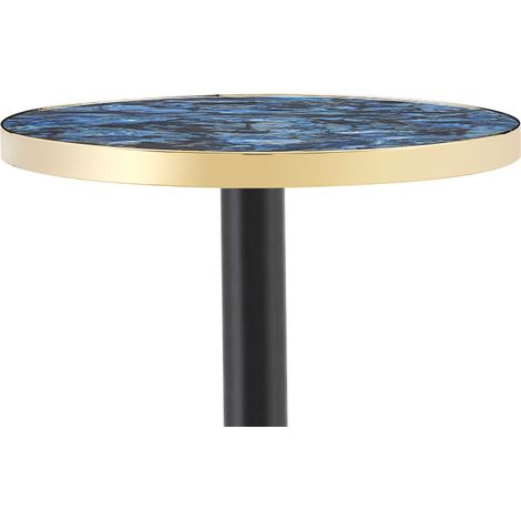 Table d'appoint ronde avec plateau effet marbre et bord doré, piètement métal noir et or, 60 cm (1/5)