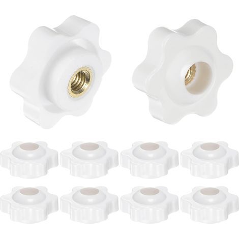 10pcs Star Knobs M5 Female Thread 25mm Plastic Head Screw-on Brass Clamping Handles with Through Hole, Threaded Hand Knobs, White (1/5)