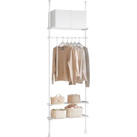 Sobuy – Porte-vêtements télescopique en acier inoxydable L (52-80) x H (233-300) cm – Charge max 16 kg – Montage sans perçage – KLS07W (1/8)