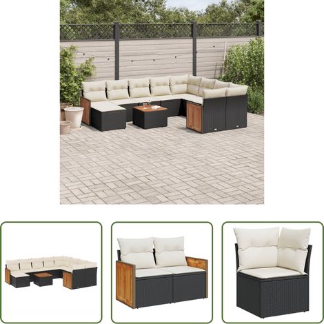 vidaXL Gartensessel - 11-tlg. Garten-Sofagarnitur mit Kissen Schwarz Poly Rattan (1/5)