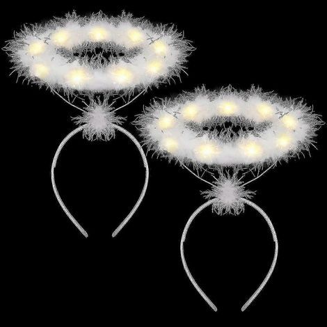 Lot de 2 serre-têtes lumineux avec auréole d'ange et plumes blanches à LED, parfaits pour Noël (1/5)