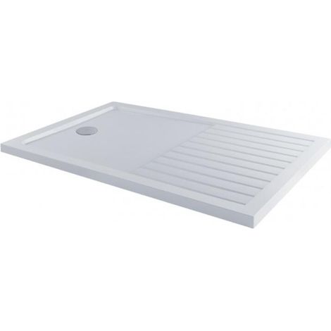 Milano Lithic White Low Profile Rectangular Shower Tray with Drying Area - 1400mm x 900mm (1/3)