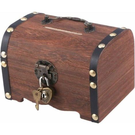 Tirelire coffre au trésor en bois - - Design rétro - Boîte décorative - Cadeau de mariage - Décoration intérieure (1/4)
