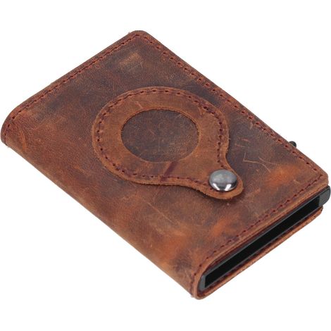 Porte-cartes en cuir de vachette anti-perte RFID multifonctionnel, marron foncé (1/5)
