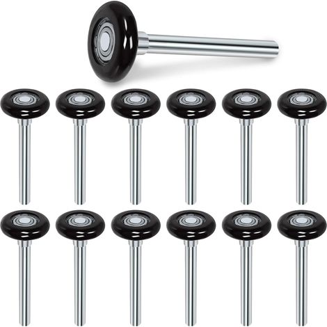 12PCS 1.8inch noir silencieux rouleau de porte de garage roue de porte en nylon remplacement rouleau de garage, double cage renforcée, étanchéité 6200zz roulement à billes tige de 4 pouces (1/5)