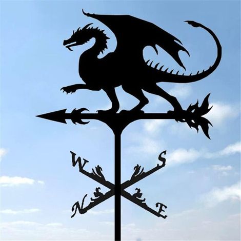 1 Girouette Dragon Acier Inoxydable 75x30cm Noir Résistant Vent Jardin Toit (1/5)