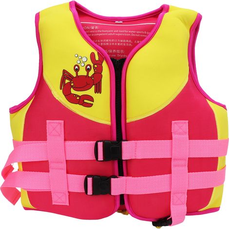 Gilet de sauvetage enfant rose avec sangle ajustable, ceinture élargie, palmes d'équilibre et boucle de sécurité. Gilet de natation enfant pour la natation en plein air (taille S). (1/5)