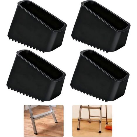 Ecleanfy - 4 Protections Pieds Échelle Caoutchouc 50x20mm Noir - Embout Antidérapant Universel - Sécurité et Stabilité - Pour Escabeaux (1/5)
