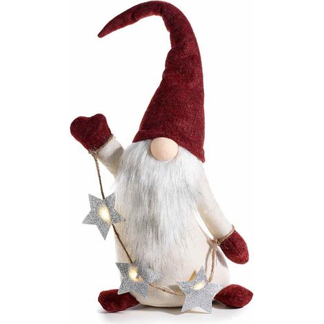 Babbo Natale in Stoffa e Pelliccia con Stringa di Stelle Luminose Decorazione Natalizia per Casa, Negozi e Vetrine Idea Regalo (1/4)