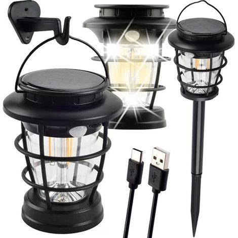 Lampe de jardin LED solaire avec détecteurs de crépuscule et de mouvement