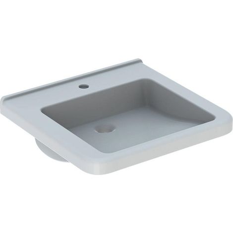 Lavabo Geberit Renova Comfort Square, adapté PMR, 55x52.5cm, troude robinetterie au centre, sans trop-plein, Blanc