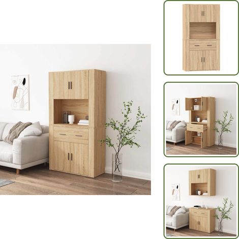 Buffet haut Chêne sonoma Bois d'ingénierie - Buffet Design - Buffet Moderne - Buffet En Bois - Buffet Rangement - Buffet Mural (1/5)