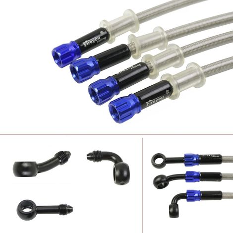 Tuyau de frein de moto tressé AN3 400 à 2400 mm Tuyau de fluide d'huile DOT en acier inoxydable pour VTT, moto tout-terrain, moto de course, banjo (Grey, 1100mm) (1/5)
