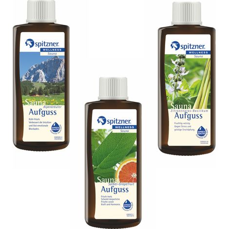 Spitzner Saunaaufguss Vorteilspack 3er Alpenkräuter Salbei Zitronengras je 190ml