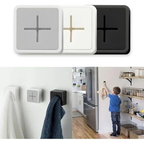 Set of 3 self-adhesive wall-mounted towel holders, bathroom towel storage, waterproof kitchen towel storage, towel clips, organizer - AquaForge (1/5)