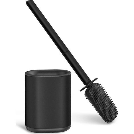 Brosse WC murale flexible et support en silicone pour cuvette de toilettes, avec manche long, tête de brosse et poils en silicone antirouille. Nettoyage efficace. (1/5)