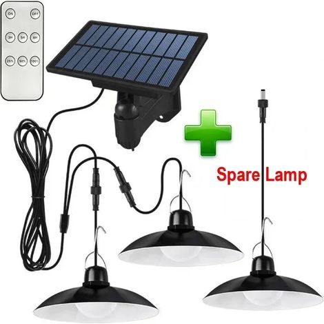 (Lumière blanche - Ensemble D) Lustre solaire LED à panneau solaire, lampe suspendue à lumière blanche/chaude avec télécommande, idéal pour le camping, le jardin et les activités de plein air. (1/5)