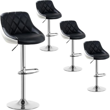 Lot de 4 Tabourets de bar WOLTU, design 2 couleurs, siege en cuir artificiel, Tabourets de cuisine, hauteur réglable, Noir+Blanc (1/4)