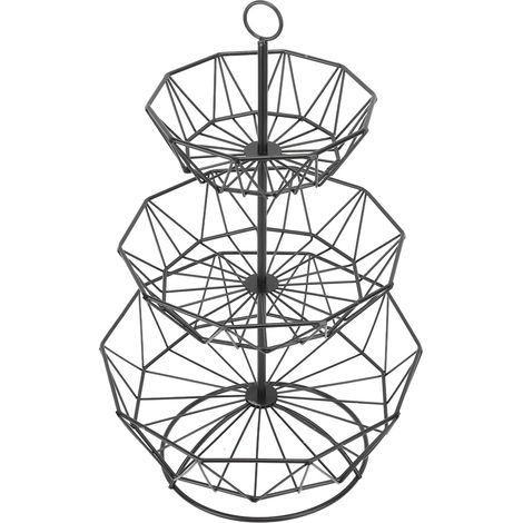 Dreistöckiger, schwarzer Obstständer aus Schmiedeeisen, leicht aufzubauen, geeignet für Desserts, Süßigkeiten, Buffets, Familienessen, Geburtstage, Hochzeiten, sechseckige Form (1/5)
