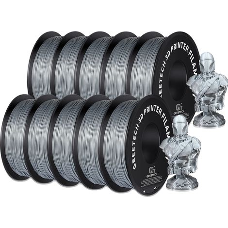 Filamento PLA per stampanti 3D, resistente ed ecologico, compatibile con stampanti FDM, colore argento. (1/2)