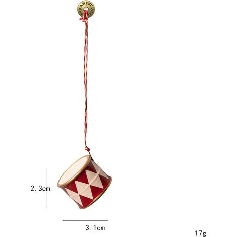 Décorations de sapin de Noël en métal, mini suspensions style nordique, ornements festifs en forme de tambour bicolore rouge et blanc, accessoires pour arbre, lot de 2 (1/4)