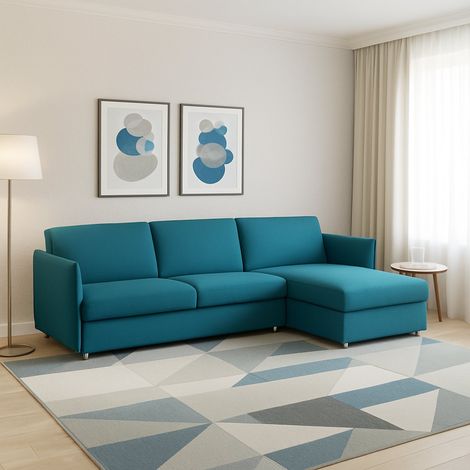 Fester Sofa mit Halbinsel Posina, abziehbar, reversibel Made in Italy, wasserabweisend, mehrfach verstellbar, 260x160 cm Blau (1/5)