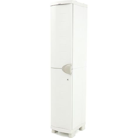 Pegane – Armoire de jardin en résine beige – Dimensions 35 x 45 x 184 cm – 2 étagères avec serrure intégrée – Poids max 20 kg par étagère (1/2)