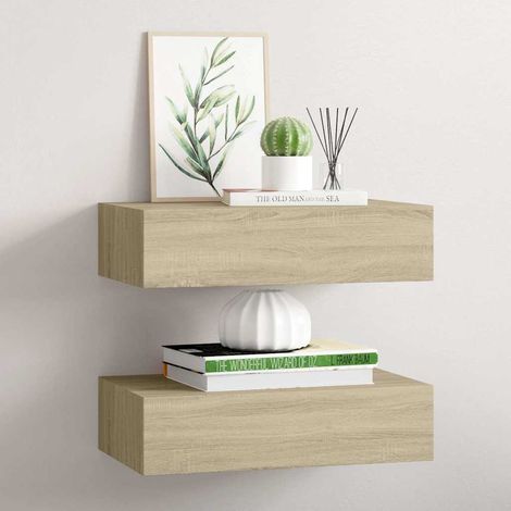 Étagères à tiroirs murales 2 pcs chêne 40x23,5x10 cm MDF (1/5)