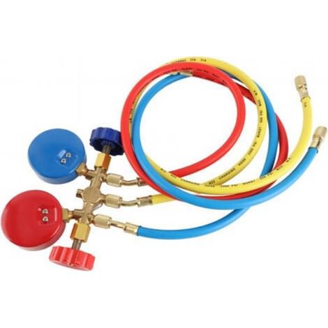 Manifold De Réfrigérant - Manomètre Double Haute Et Basse Pression - Pour Systèmes Climatisation Et Réfrigération Automobile Domestique Commerciale - R12 R22 R404A R134A - 3 Tuyaux 80 Cm (1/5)