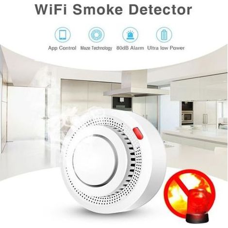 Rilevatore di fumo intelligente e allarme antincendio: rilevatore di fumo Wi-Fi con notifiche tramite app, rilevatore di fumo wireless con sensore fotoelettrico per la casa, telecomando (1/4)
