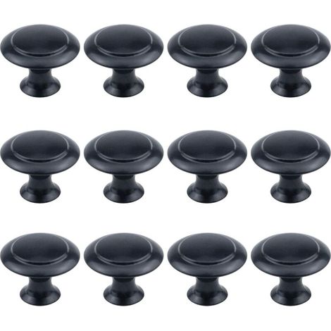 12 Pack 1" Diameter Round Knobs Flat Black Cabinet Hardware with Mounting Screws (1/3)