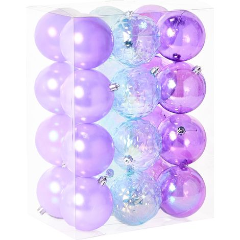 Conjunto de 24 bolas de plástico para colgar en el árbol de Navidad adornos navideños estilo moderno con efecto holográfico violeta Asnen