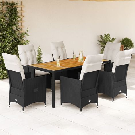 Salon de jardin 7 pièces avec 6 fauteuils inclinables et coussins, résine tressée noire - PANGIVO (1/5)
