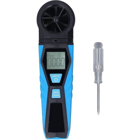 Handanemometer mit 180°-Lüfterdrehung, LCD-Digitalanzeige, Temperatur-, Feuchtigkeits- und Windmesser