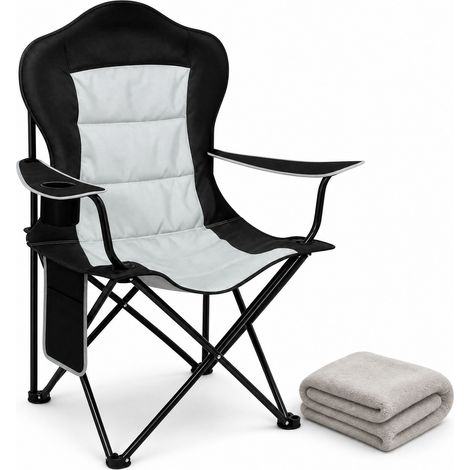 CHICFURN Sedia pieghevole da spiaggia 84 x 110 x 62 cm in Oxford nero con portabicchiere (1/5)