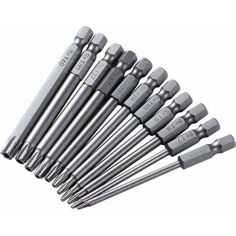 Jeu de 11 tournevis de sécurité Torx 75 mm, entraînement hexagonal 6,35 mm (T6 à T40), avec porte-embout coudé (1/5)