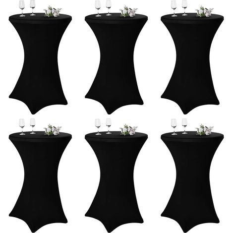 Set of 6 stretch bar table covers for bistro tables Ø 80-85 cm, elegant design, reinforced foot area, machine washable at 40°C, stretch cover black, covers for bar tables and bistro tables (80×110cm, (1/5)