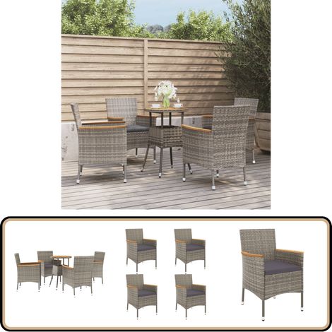 5-tlg. Garten-Bistro-Set mit Kissen Grau Poly Rattan - Gartensitzgruppe - Outdoor Möbel - Bistroset - Gartenmöbel - Esstisch