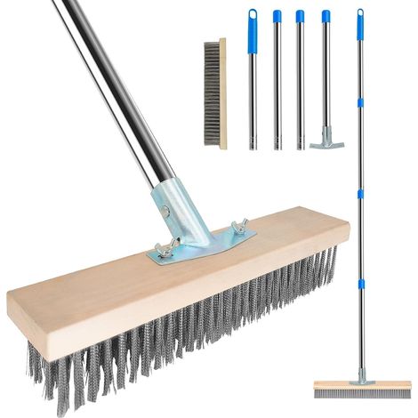 Balai Brosse Métallique Extérieur avec Manche Télescopique - Balai de Terrasse Puissant pour Enlever Saletés, Feuilles Mortes, Idéal Jardin, Allée, Toiture (Poils Durs) (1/5)