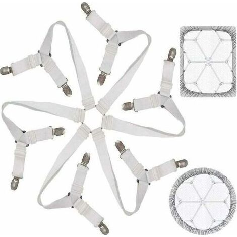 Tendeur Drap Housse Lit Drap Réglable Attache Drap Housse Élastique 3 Voies 6 Côtés Feuilles De Literie Bretelles Drap De Lit Attaches Pour Draps De Lit Coussin De Canapé Matelas Blanc (1/4)