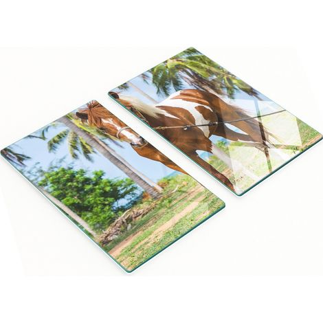 Tableros decorativos multifuncionales de vidrio templado con dise帽o de caballo pinto, 2x30x52 cm.