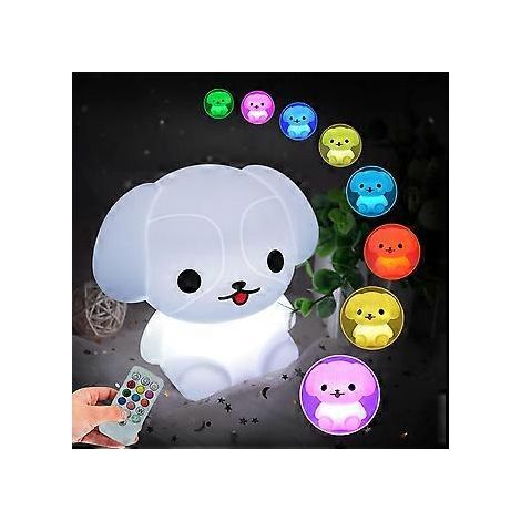 Veilleuse en forme de chien - Lampe de chevet/lampe de chambre en silicone pour enfants/bébé - Luminosité et couleur réglables/Minuterie/Commandes tactiles et télécommande (1/5)