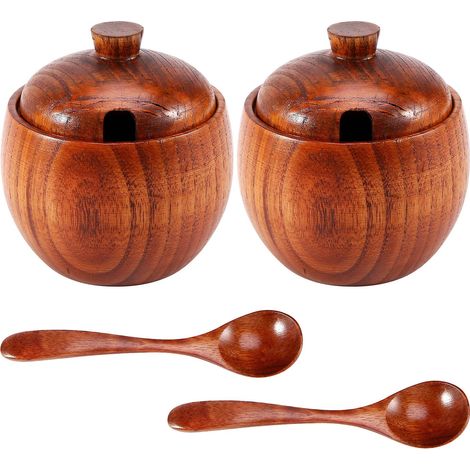 boîtes à épices avec couvercle et cuillère, boîte de rangement en bois pour épices, pot à sucre, pots à sel, récipient pour condiments (1/5)