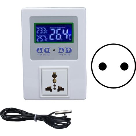 Contrôleur de température numérique LED pré-câblé avec sonde, thermostat réglable AC110-240V prise UE (1/5)