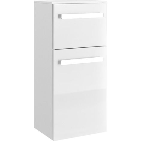 Badezimmer Wandschrank FES-4005-66 in Hochglanz Lack Polarweiß, hängend - B/H/T: 30/73/33cm (1/3)