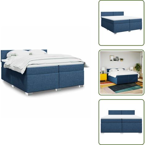 Sommier à lattes de lit avec matelas Bleu 200x200 cm Tissu - Lit Double - Literie - Chambre À Coucher - Matelas À Ressorts Ensachés - Surmatelas (1/5)